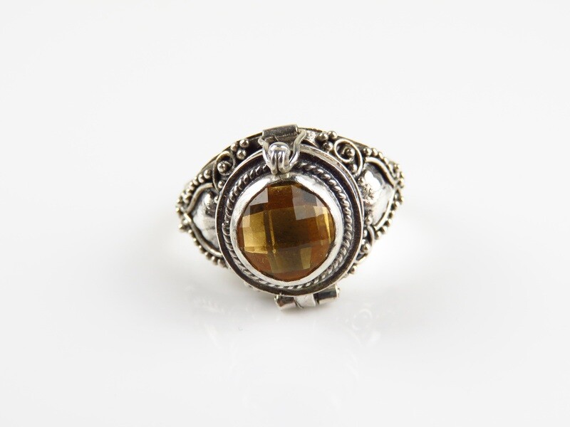 Sterling Silver, Citrine, Bali Locket Ring LR-135