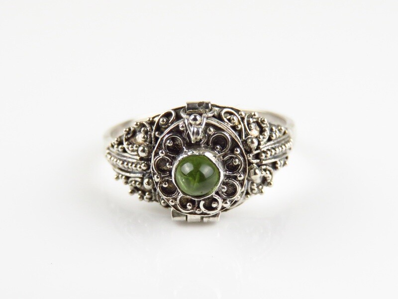 Sterling Silver, Peridot, Bali Design, Locket Ring LR-134