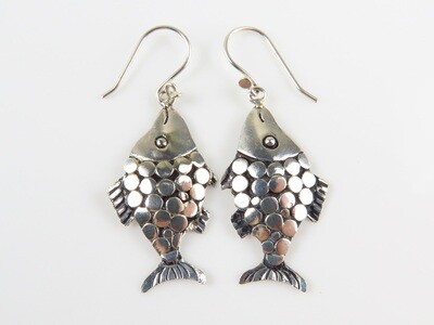 Sterling Silver, Fish Design, Dangle Earrings SE-446