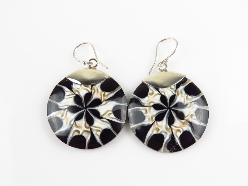 Sterling Silver, Round Shape, Shell, Dangle Earrings SSE-108