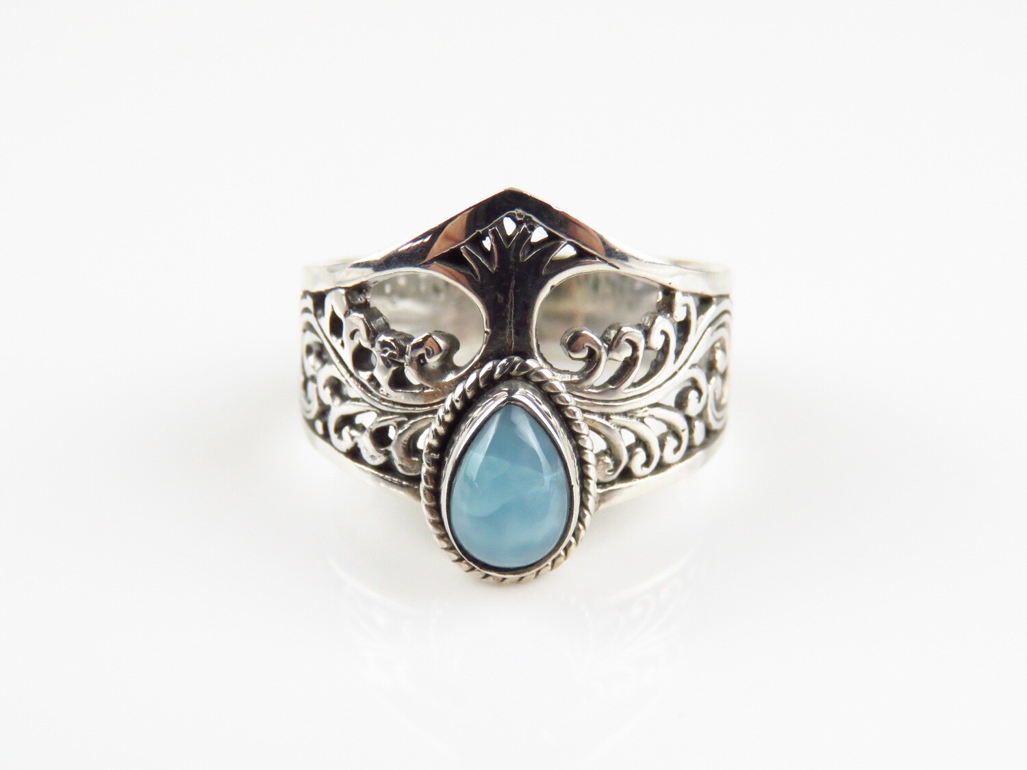 Sterling Silver, Pear Shape, Larimar Gemstone Ring RI-1110
