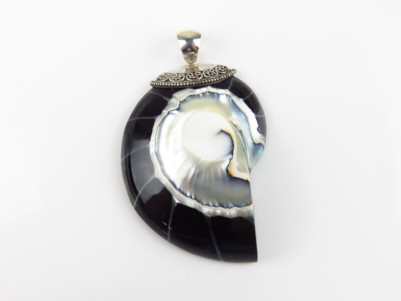 Sterling silver, Black color, Nautilus, Shell Pendant SHP-115