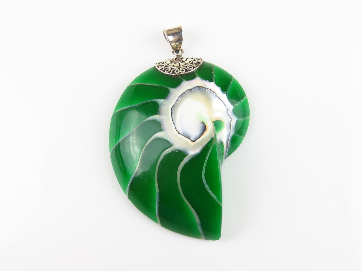 Sterling Silver, Green Color, Nautilus, Shell Pendant SHP-117