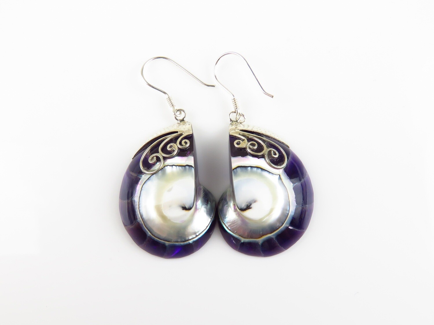 Sterling Silver, Purple, Nautilus Shell Earrings SSE-106