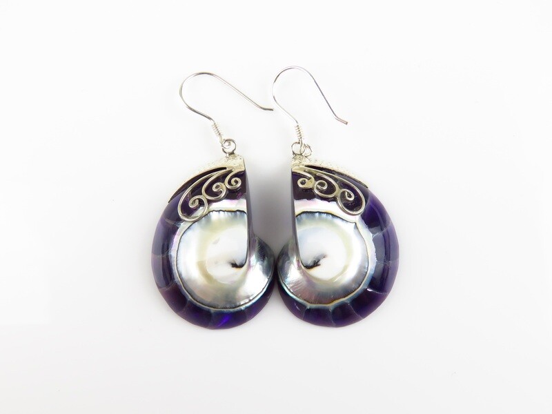 Sterling Silver, Purple, Nautilus Shell Earrings SSE-106