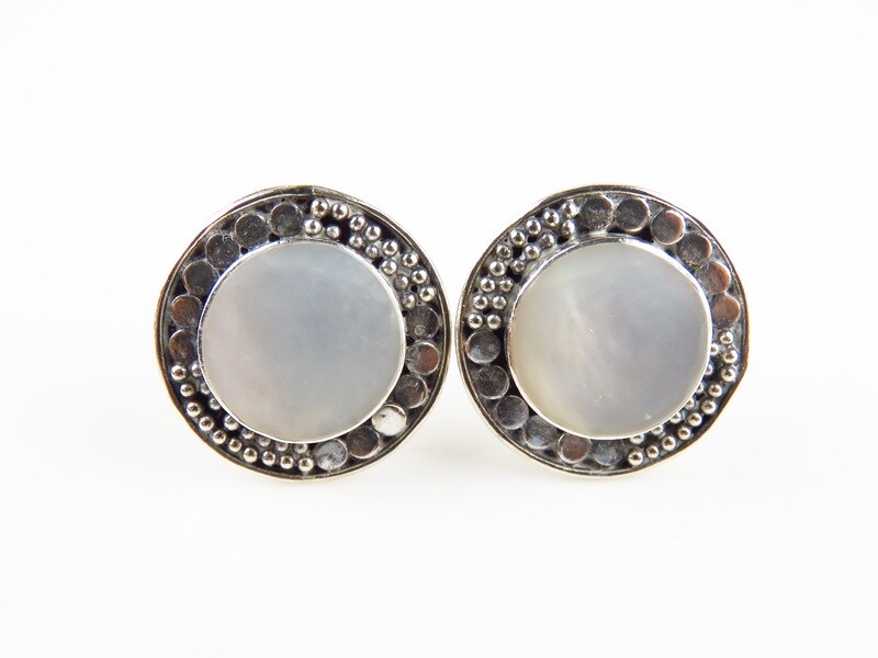 Sterling Silver, White Shell, Push Back Earrings SSE-105