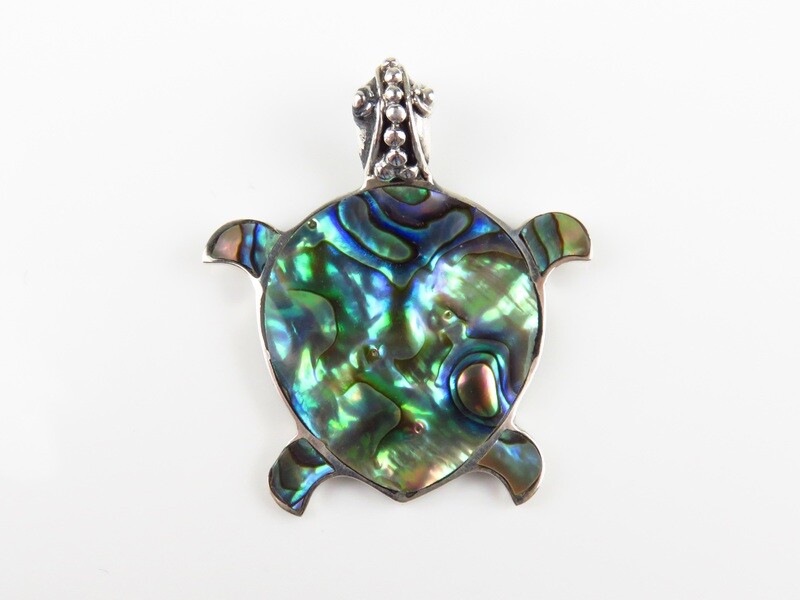 Sterling Silver, Abalone Shell, Turtle Design Pendant SHP-129