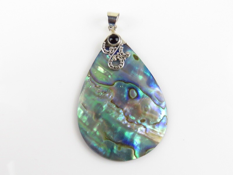 Sterling Silver, Black Onyx, Abalone Shell Pendant SHP-131