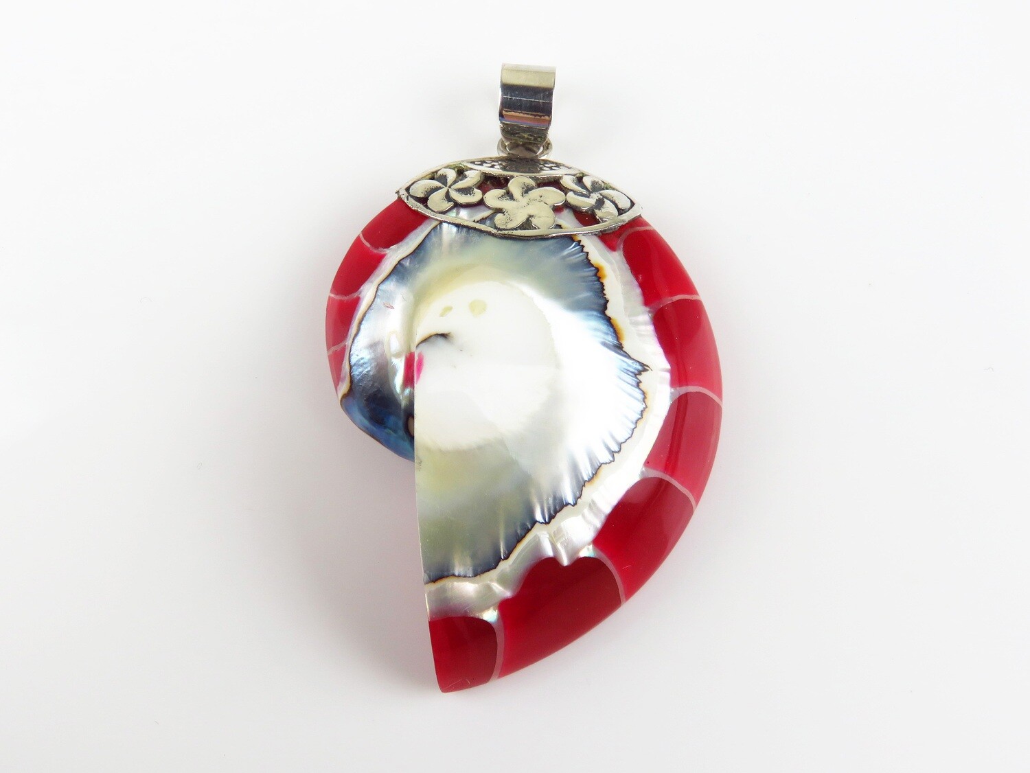 Sterling silver, Frangipani, Red color, Nautilus, Shell Pendant SHP-123