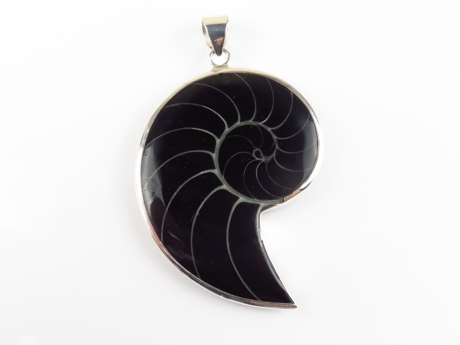 Sterling Silver, Black Color, Nautilus Shell Pendant SHP-128