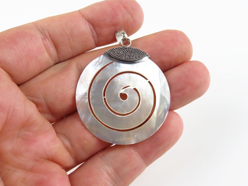 Sterling Silver, White Shell, Spiral Design Pendant SHP-135