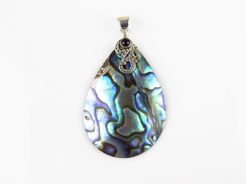 Sterling Silver, Black Onyx, Abalone Shell Pendant SHP-136