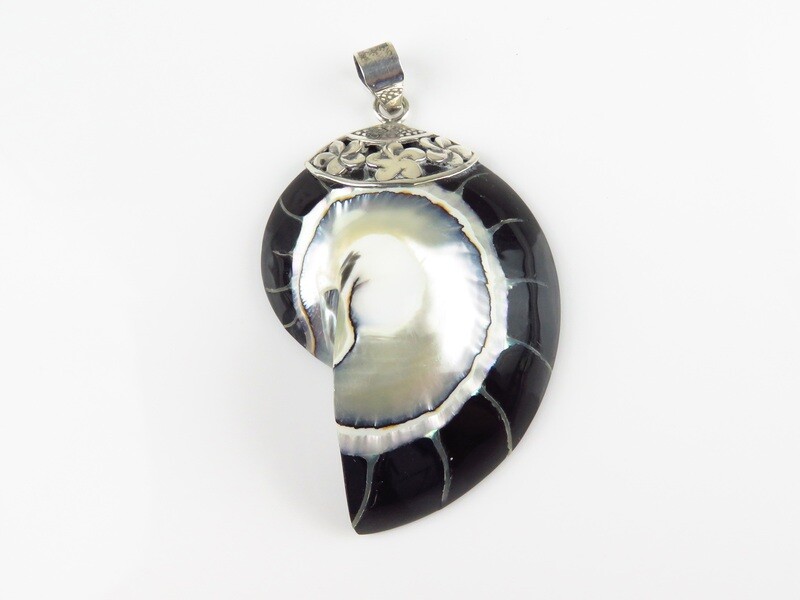 Sterling silver, Frangipani, Black Color, Nautilus, Shell Pendant SHP-137