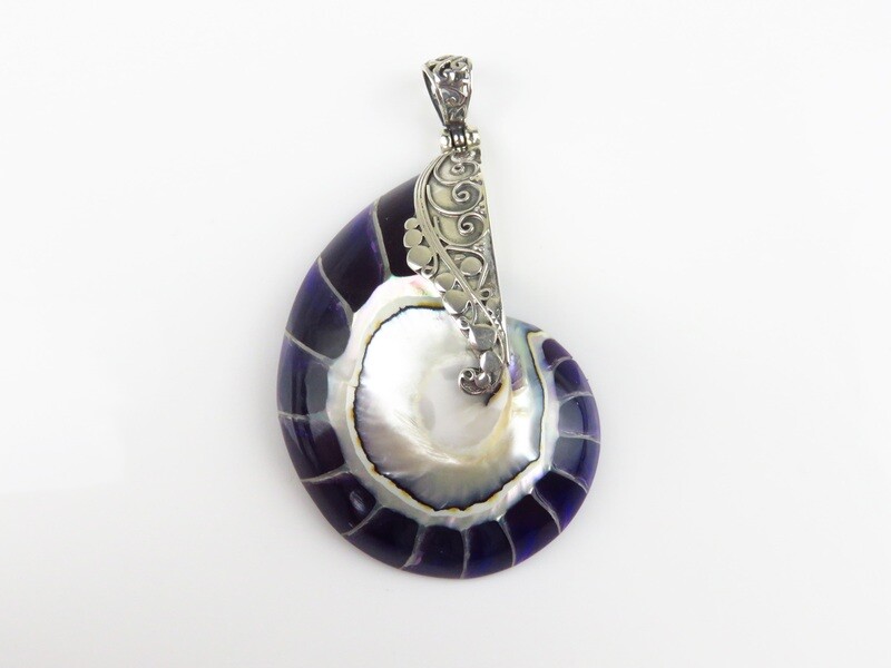Sterling Silver, Purple Color, Nautilus Shell Pendant SHP-140