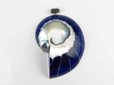 Sterling Silver, Blue Color, Nautilus, Shell Pendant SHP-145