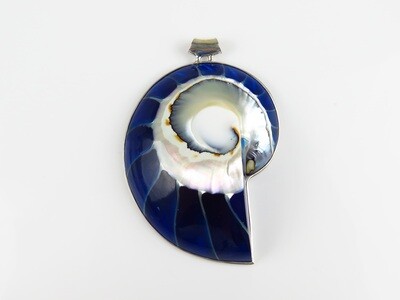 Sterling Silver, Blue Color, Nautilus, Shell Pendant SHP-152