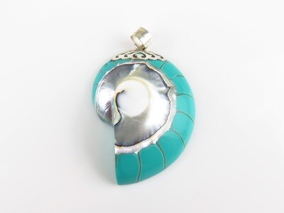 Sterling Silver, Turquoise Color, Nautilus Shell Pendant SHP-151