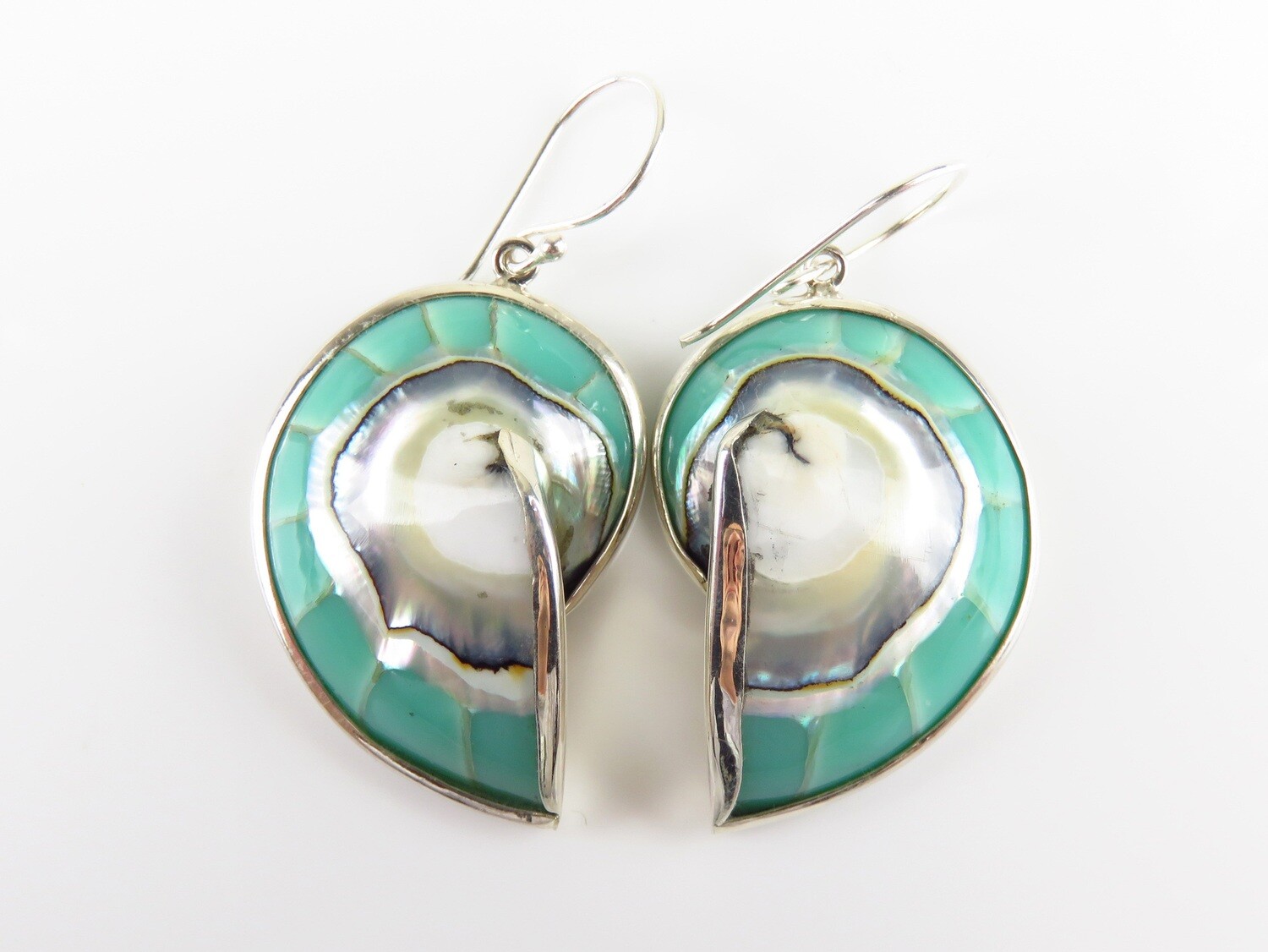 Sterling Silver, Turquoise Color, Nautilus Shell Earrings SSE-110