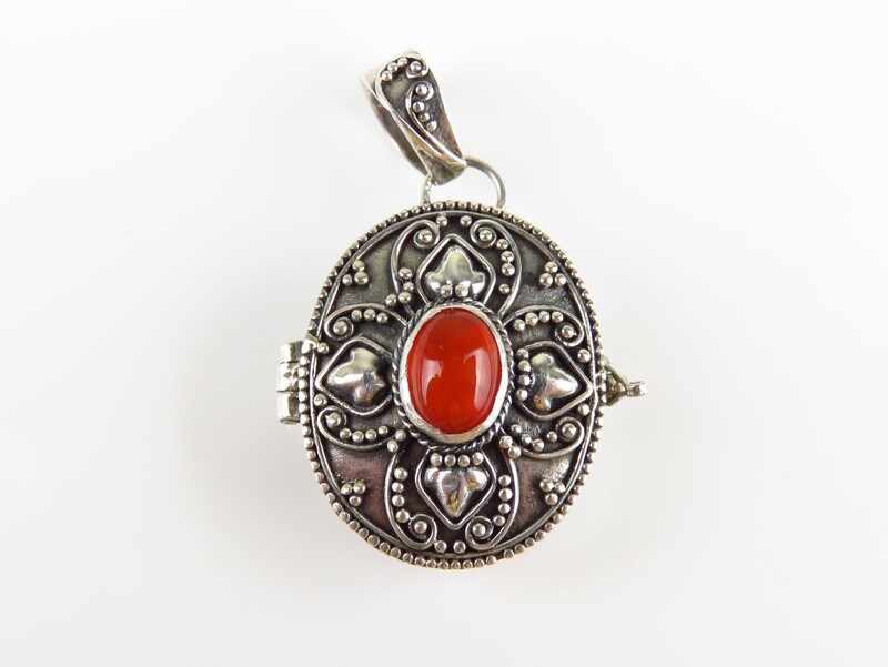Sterling Silver, Carnelian Gemstone, Locket Pendant LP-325