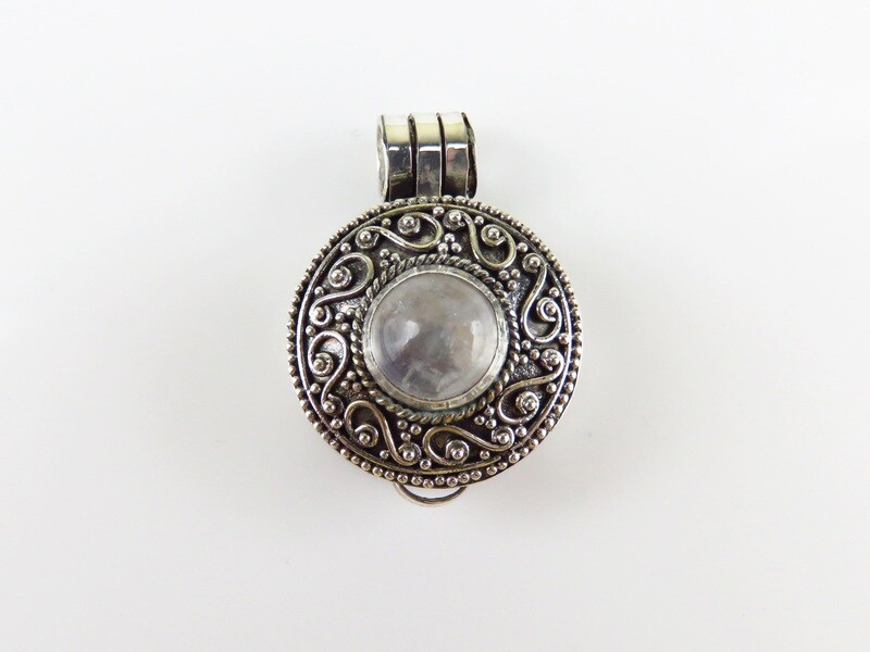 Sterling Silver, Rainbow Moonstone, Round Locket Pendant LP-326