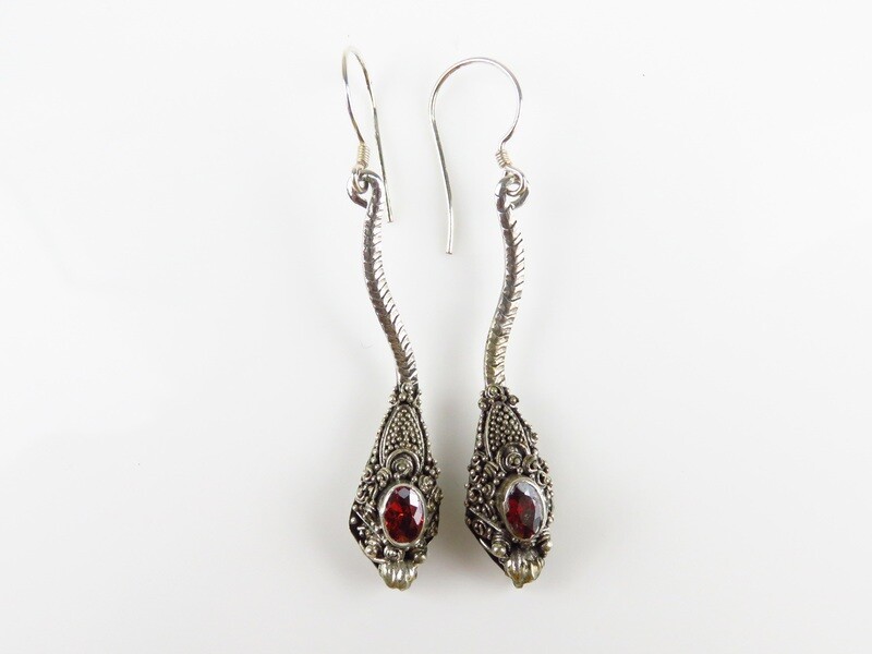 Sterling Silver, Garnet Gemstone, Snake Earrings ER-1145
