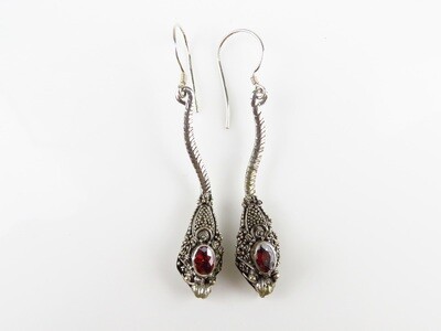 Sterling Silver, Garnet Gemstone, Snake Earrings ER-1145