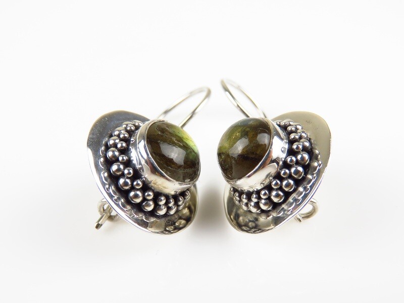 Sterling Silver, Labradorite Gemstone, Round Earrings ER-1146