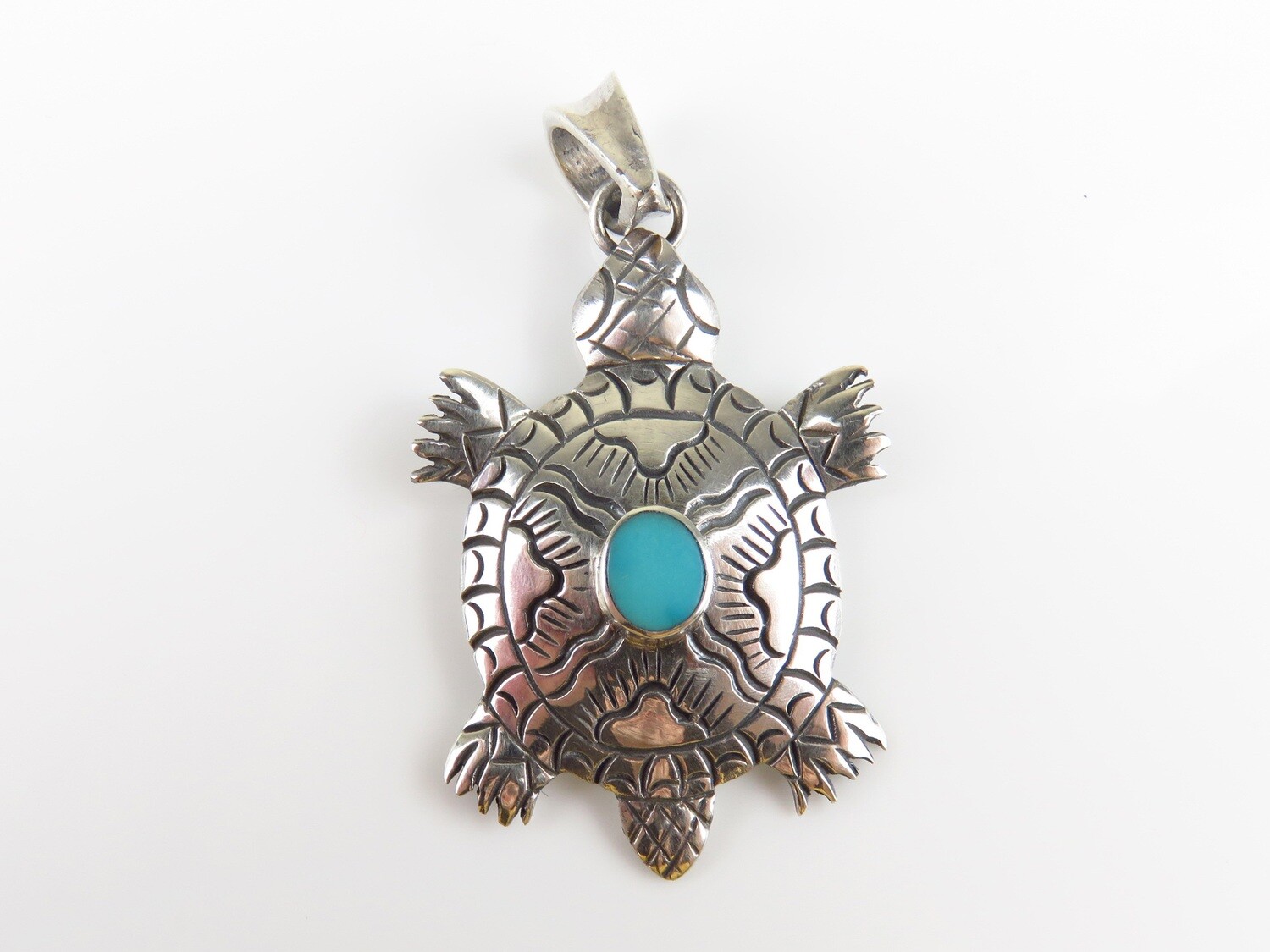 Sterling Silver, Turquoise Gemstone, Turtle Design Pendant SP-1233