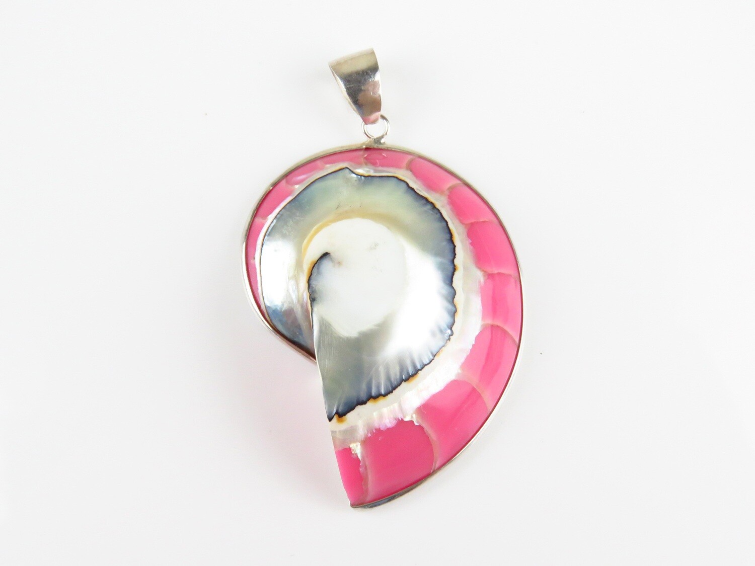 Sterling Silver, Pink Color, Nautilus Shell Pendant SHP-158