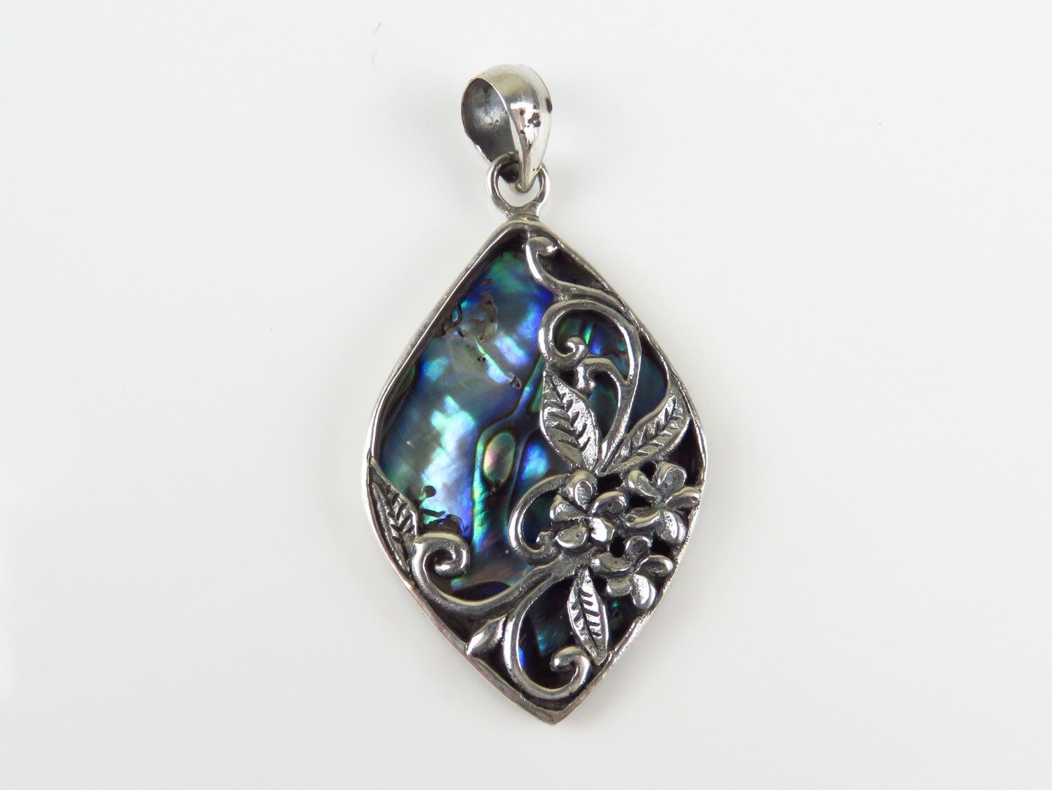 Sterling Silver, Abalone Shell, Frangipani and Leaf Design Pendant SHP-162