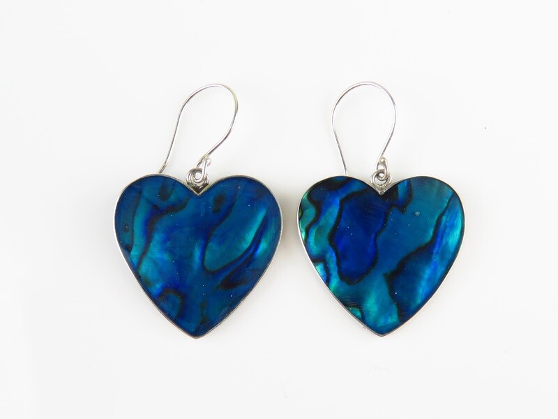 Sterling Silver, Abalone Shell, Heart Shape Earrings SSE-115