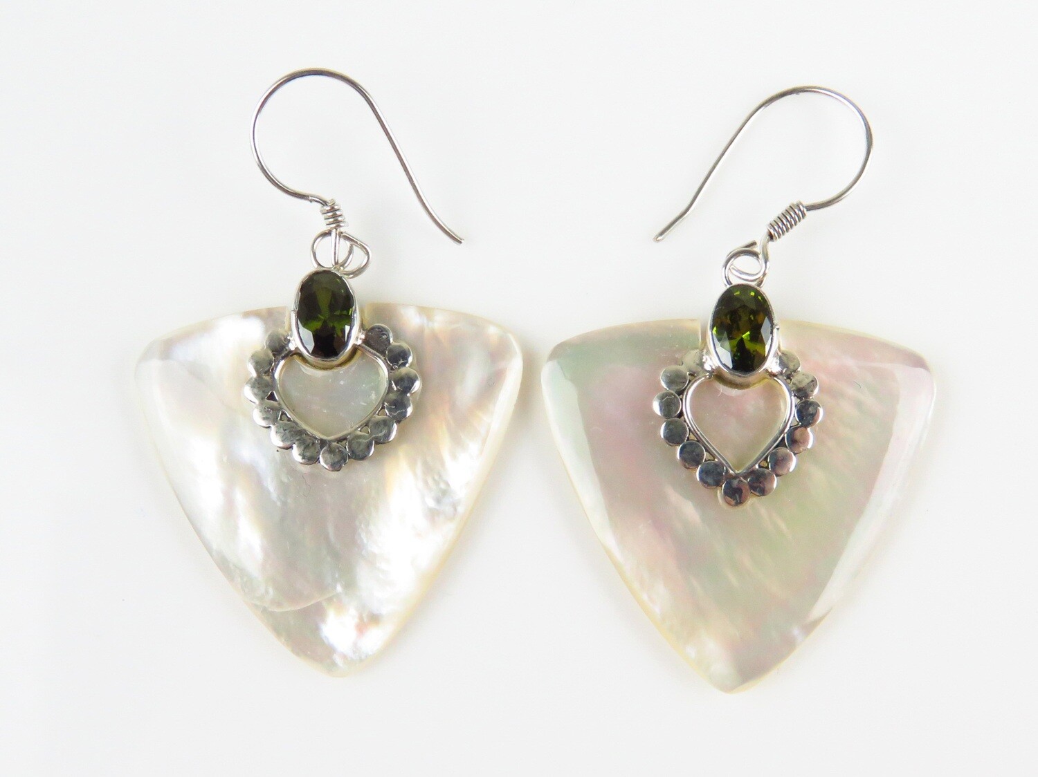 Sterling Silver, Peridot Gemstone, White Shell Earrings SSE-118