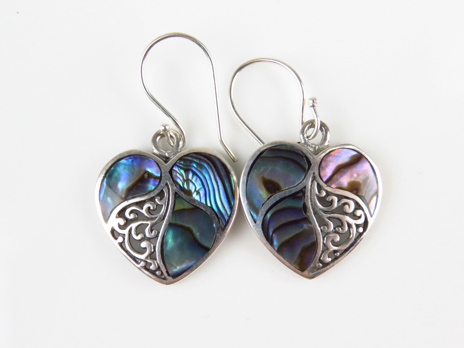 Sterling Silver, Abalone Shell, Heart Design Earrings SSE-122