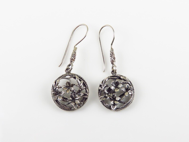 Sterling Silver, Frangipani Motif, Dangle Earrings SE-454