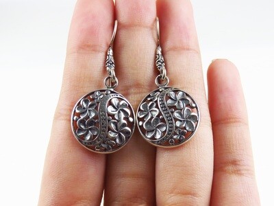 Sterling Silver, Frangipani Motif, Dangle Earrings SE-457