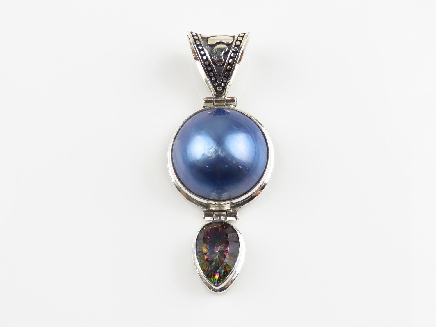 Sterling Silver, Round Mabe Pearl, Mystic Topaz, Gemstone Pendant SP-1236