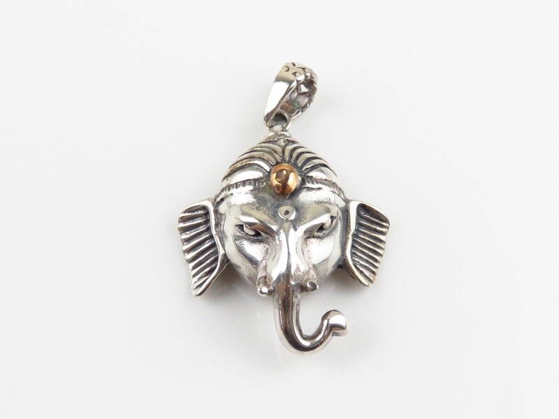 Sterling Silver, 18k Gold Highlight, Bali Ganesha Design Pendant SSP-222