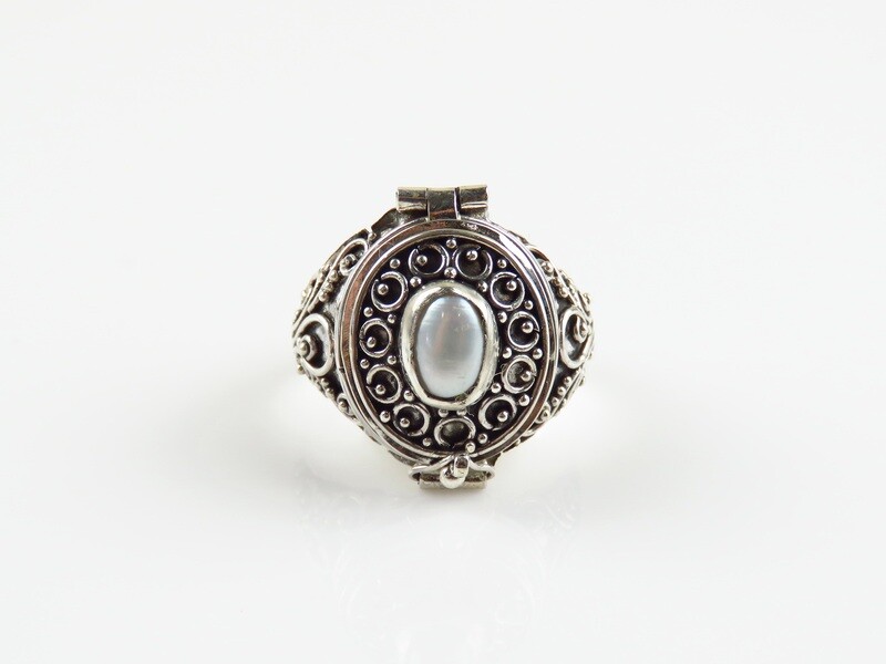 Sterling Silver, Pearl, Bali Locket Rings LR-139