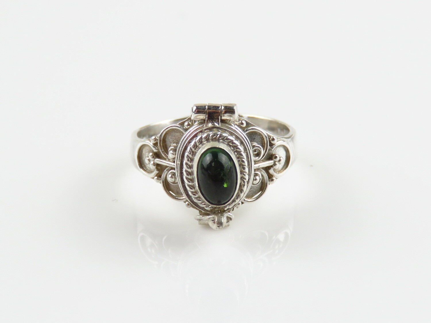 Sterling Silver, Green Agate, Gemstone Locket Ring LR-141