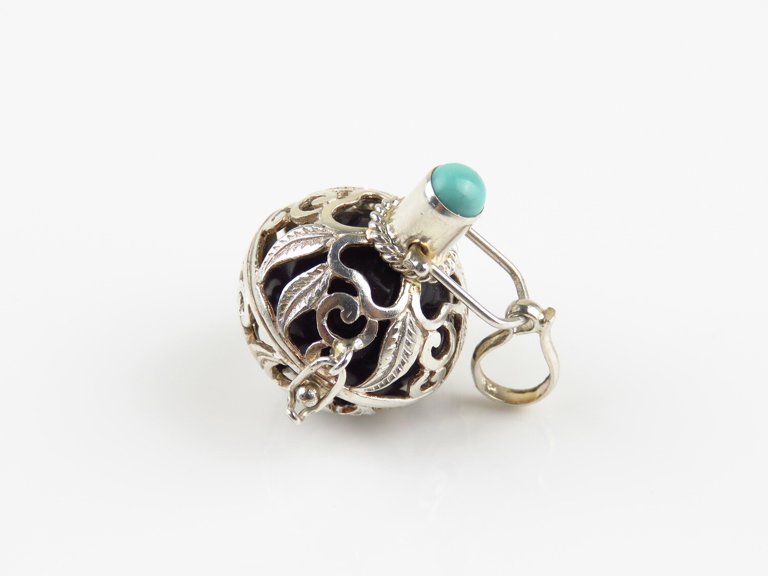 Sterling Silver, Larimar Gemstone, Leaf Design, Harmony Ball Pendant HB-509