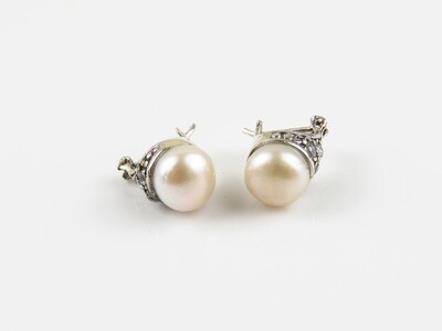 Sterling Silver, Pearl, White Topaz, Gemstone Earrings ER-1149