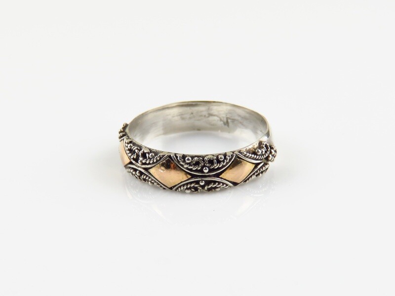 Sterling Silver, 18k Gold, Bali Design Ring SR-375