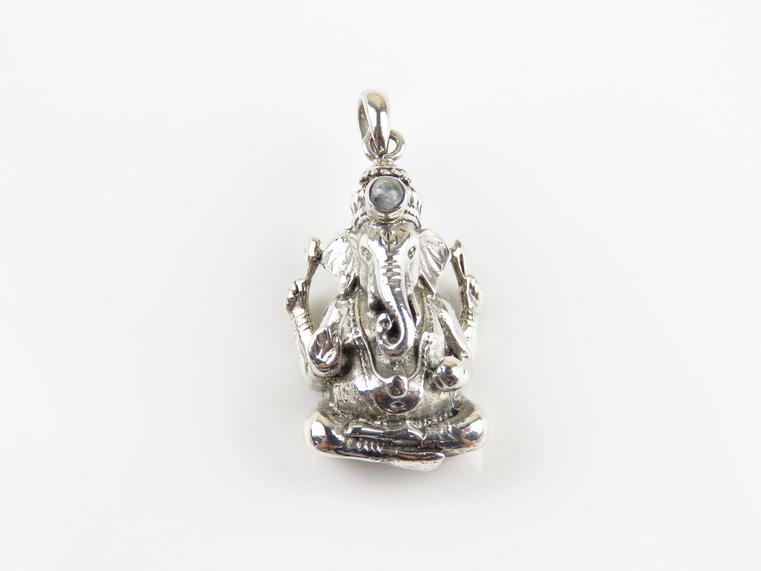 Sterling Silver, Rainbow Moonstone Gemstone, Bali Ganesha Pendant SP-1239