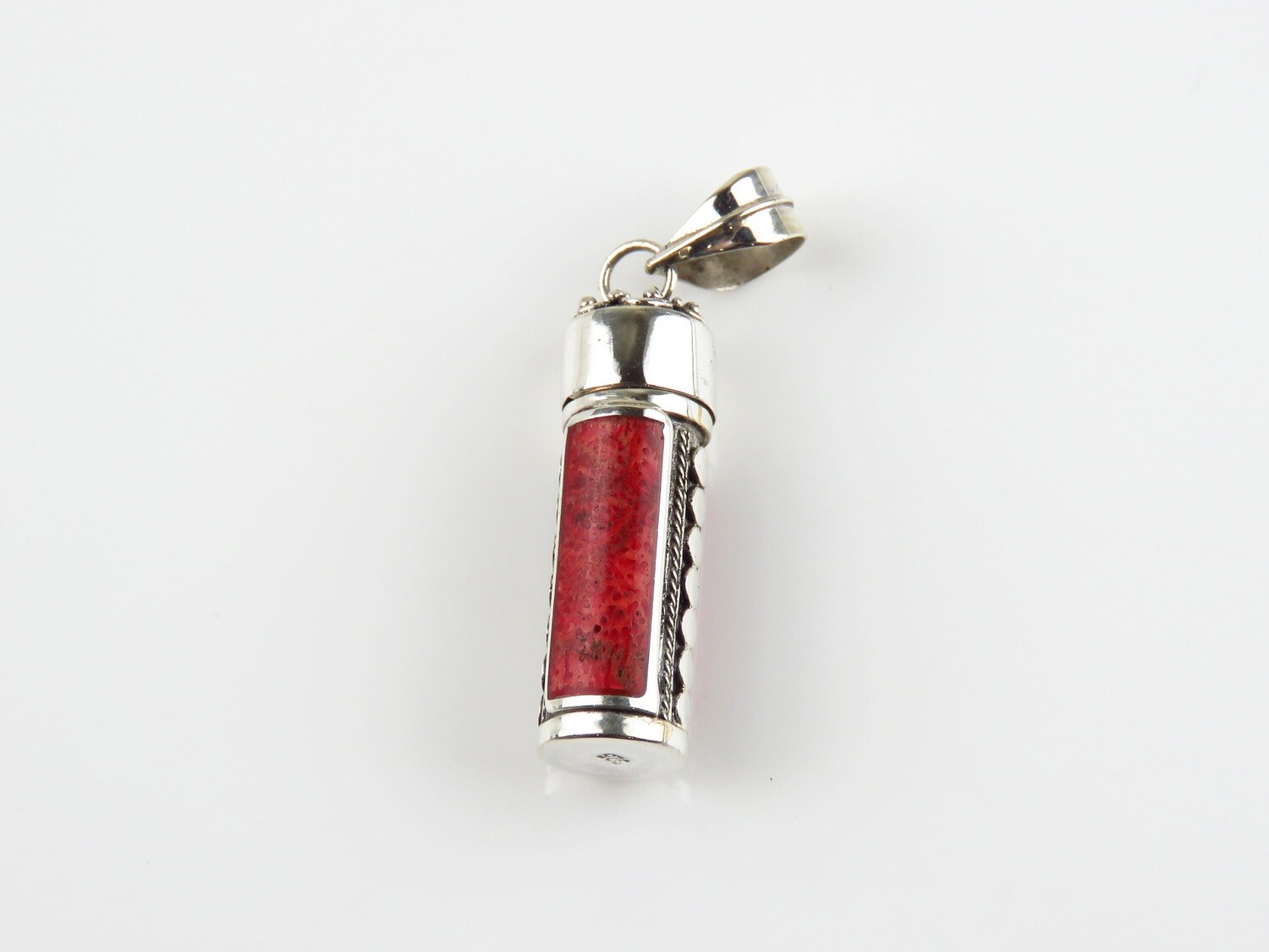 Sterling Silver, Red Coral, Perfume Bottle, Cremation Jewelry, Ashes Pendant PP-607