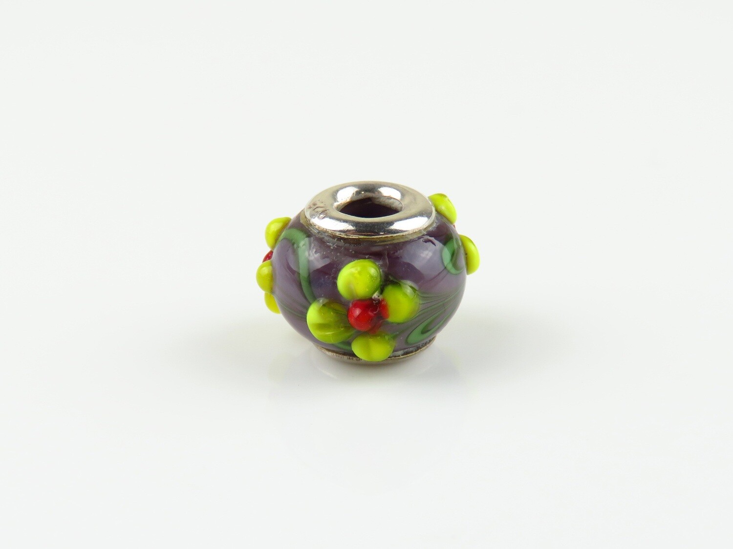 Sterling Silver, Murano Glass, Flower Motif, Bali Bead SB-108