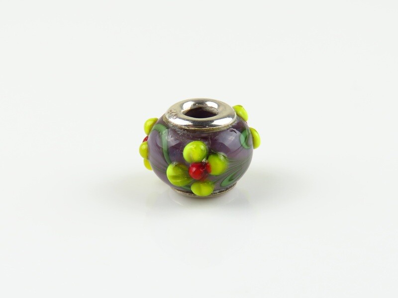 Sterling Silver, Murano Glass, Flower Motif, Bali Bead SB-108