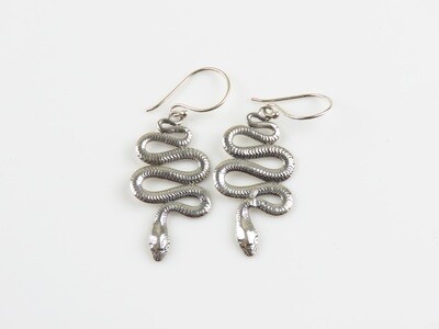 Sterling Silver, Snake Design, Dangle Earrings SE-464