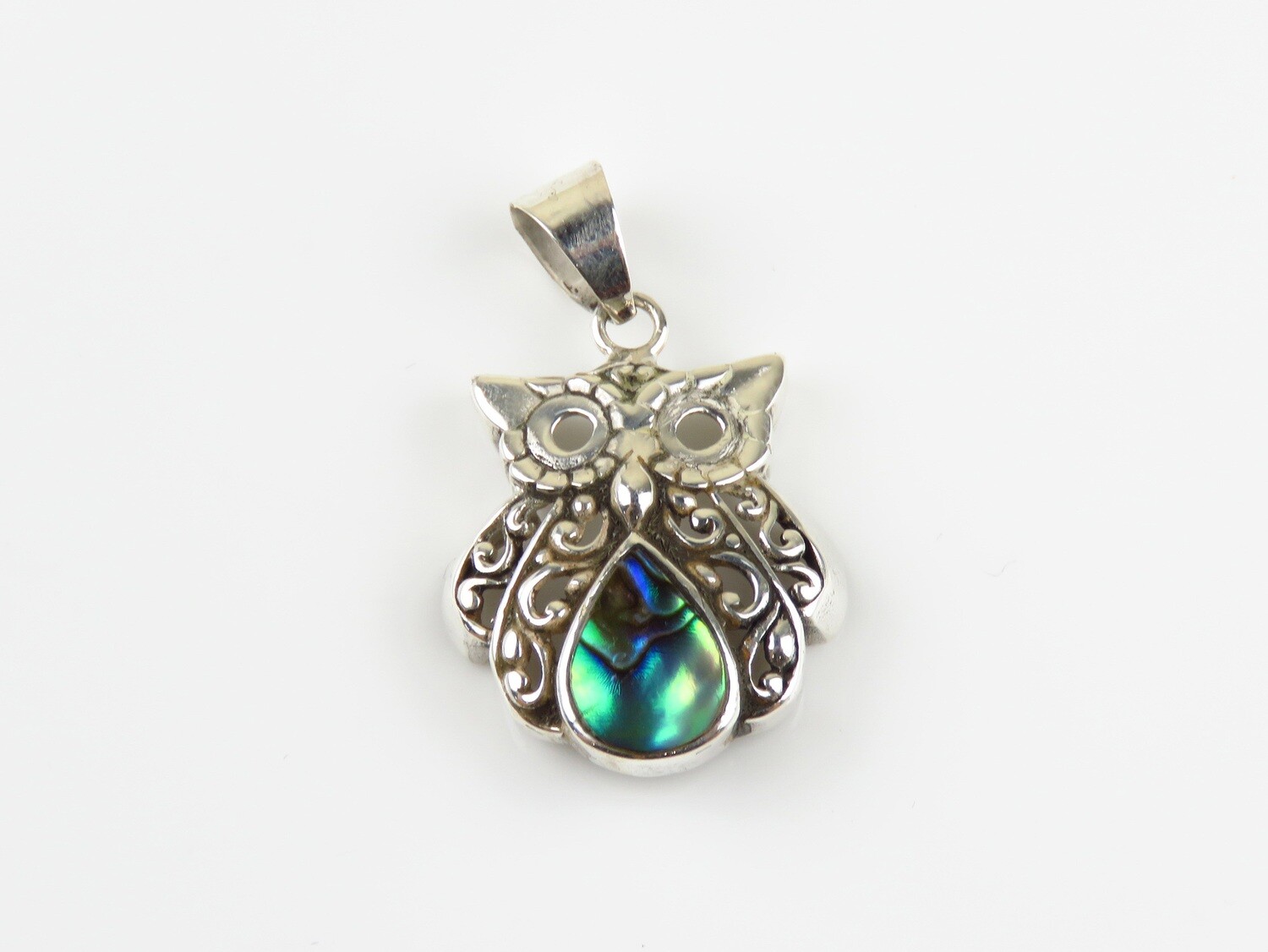 Sterling Silver, Abalone Shell, Owl Design Pendant SHP-167