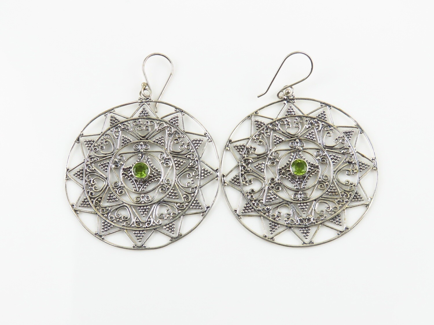 Sterling Silver, Large Size, Peridot Gemstone, Round Dangle Earrings ER-1151
