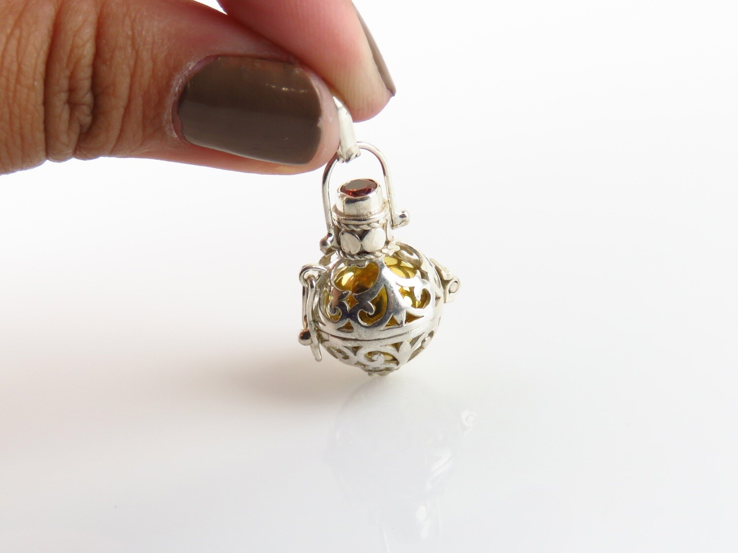 Sterling Silver, Garnet Gemstone, Harmony Ball Pendant HB-513